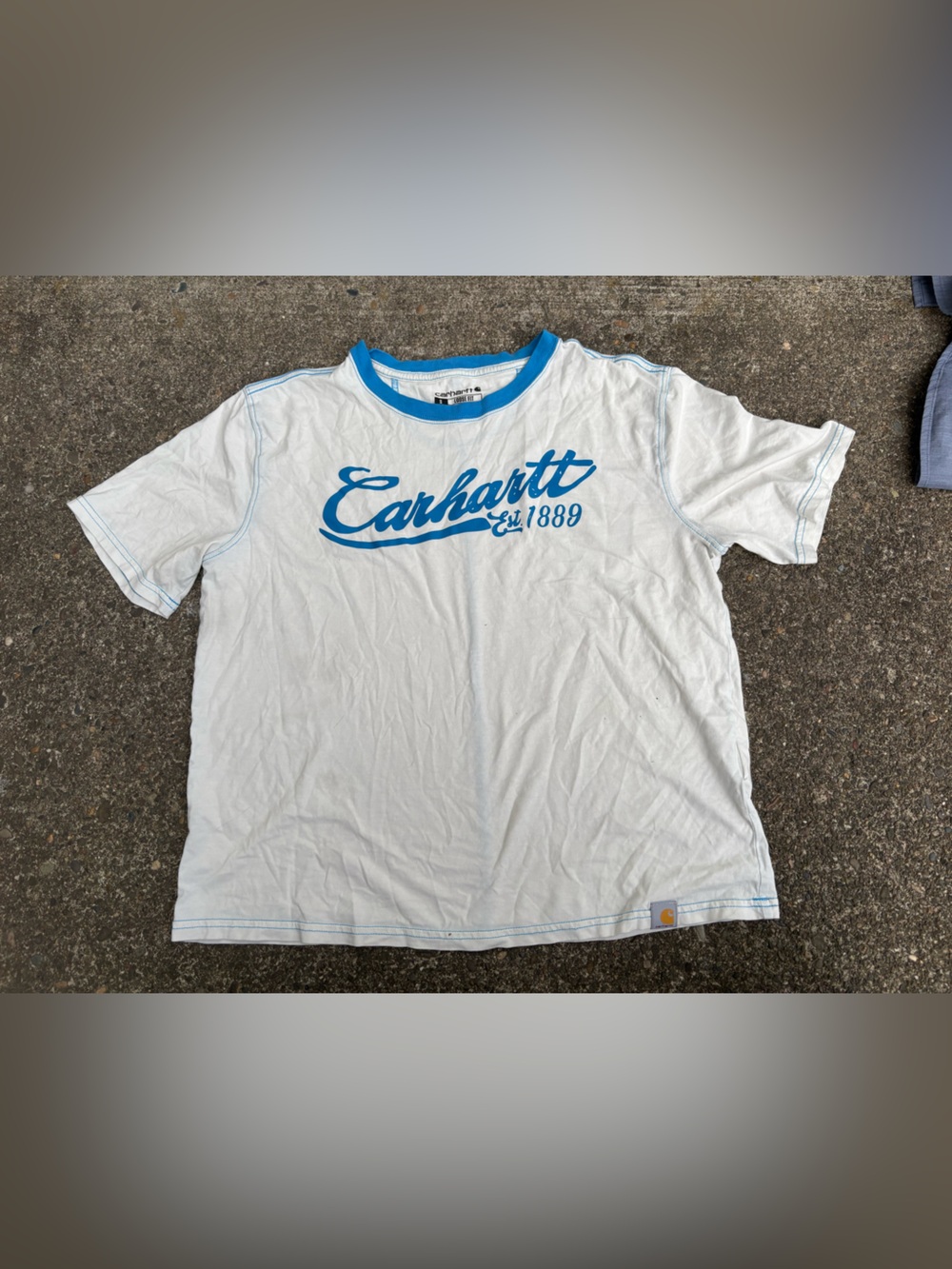 Carhartt White T-Shirt with Blue Script Logo